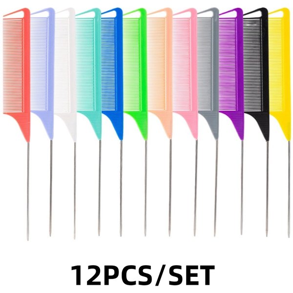 5PCS/12PCS Professional Candy Color Hair Styling Pointy Tail Comb for Wig, Partition, Braid, Hair Dye, and Highlights Hair Tool