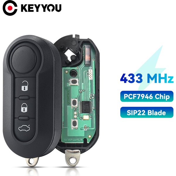 KEYYOU nouveau pour Fiat 500 500L MPV Ducato citroën cavalier Peugeot Boxer 2008-2015 433.92Mhz ID46 3 boutons clé de voiture à distance