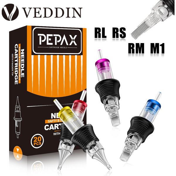 PEPAX cartouche de tatouage aiguilles 20 pièces professionnel stériliser sécurité RL RS RM M1 aiguille de tatouage pour Machine à tatouer fourniture de maquillage
