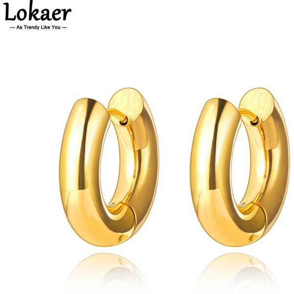 Lokaer 18K Gold Plated Stainless Steel Huggie Earrings Fashion Small Hoop Earrings 20mm Gold Earring Jewelry For Women E22026