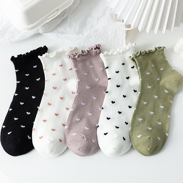Süße Liebe Herz gedruckt Frauen Socken Pack japanische Einfachheit elegante Damen kurze Sox weiche atmungsaktive Frau