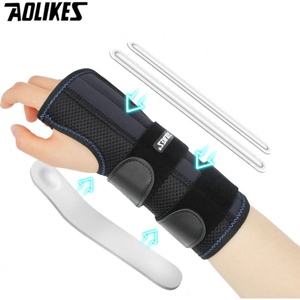 AOLIKES 1 pièces attelle de poignet pour soulagement du canal carpien soutien de nuit, attelle de main de soutien avec 3 supports, attelle de soutien de poignet réglable