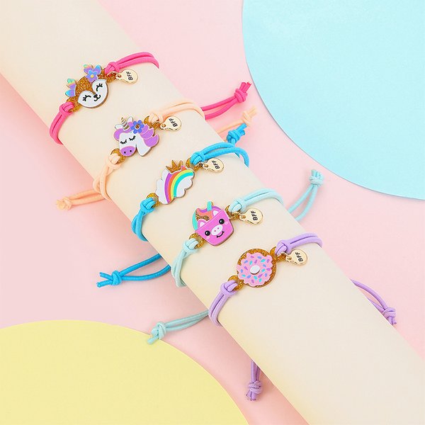 5Pack Cute Unicorn Donut Rainbow Bear Butterfly Charm Elastic Rope Bracelet for Girl Hairband Use Friendship BFF Gifts