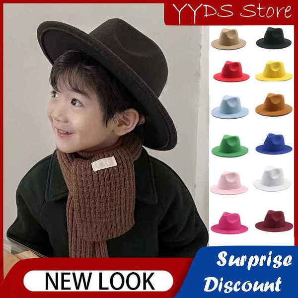 Chapeau Imitation laine à larges bords pour Parent-enfant, chapeau de soirée rétro S Jazz à bords plats, printemps et automne