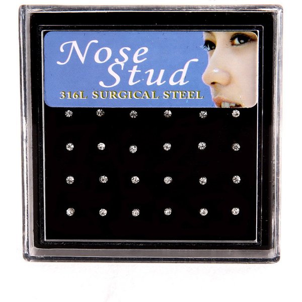 24pcs Crystal Nose Ring & Studs Fashion Body Women Girl Jewelry Stainless Surgical Steel Nose Piercing Colorful Rhinestone