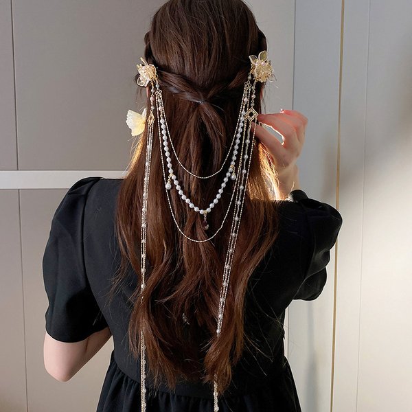 Épingle à cheveux en forme de fleur en strass pour femmes, griffes longues à pampilles, pince à cheveux de mariage, accessoires pour cheveux scintillants délicats