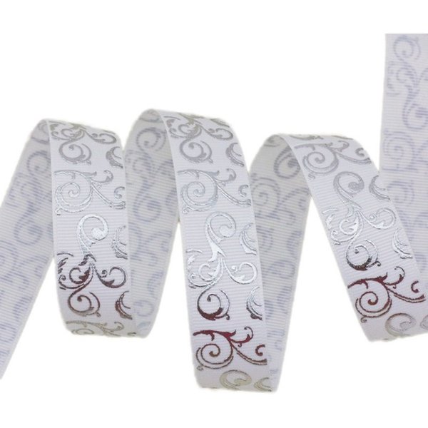 (10 yards/lot) 25mm White Hot stamping silver foil grosgrain ribbon gift wedding ribbons wholesale