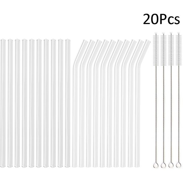8/12/14mm High Borosilicate Glass Straw 10/20Pcs Reusable Eco Friendly Drinking Straws Set Bubble Tea Smoothies Bar Accessories