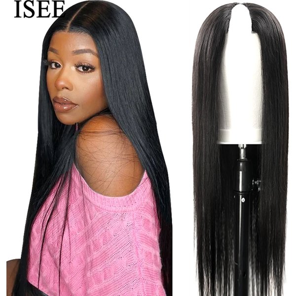 ISEE-Perruque brésilienne droite en V pour femme, perruques de cheveux humains, sans colle