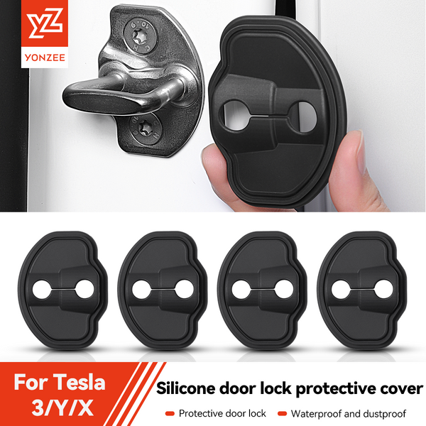 YZ 4 Stück Silikon-Türschlossabdeckungen Schutzaufkleber Türschlossdämpfer pour Tesla Model 3 Y YL Highland Juniper Accessoire