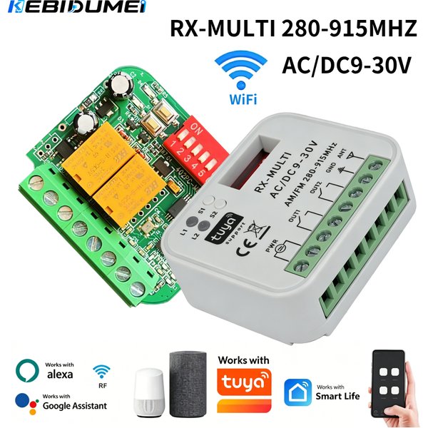 Récepteur de télécommande multi-protocoles KEBIDUMEI 280-915MHz universel Tuya WIFI AC/DC 9-30V pour moteur de porte de garage
