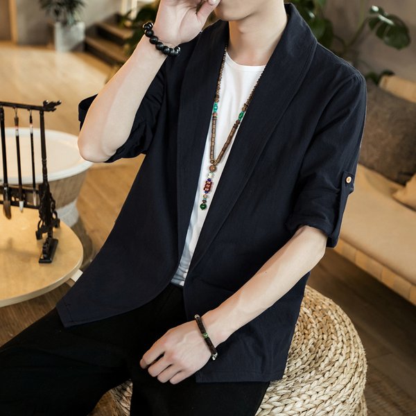 Kimono ample en coton et lin pour homme, Cardigan, style rétro japonais, vêtements samouraï, grande taille 5XL