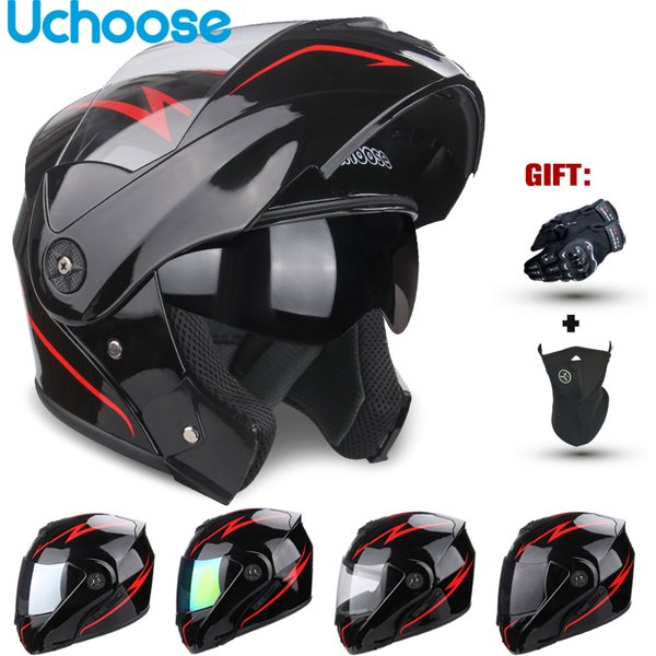 DOT Certification uchoe kask motocyklowy dwuobiektywowy kask ochronny modułowy z klapką Unisex kask z wizjerem