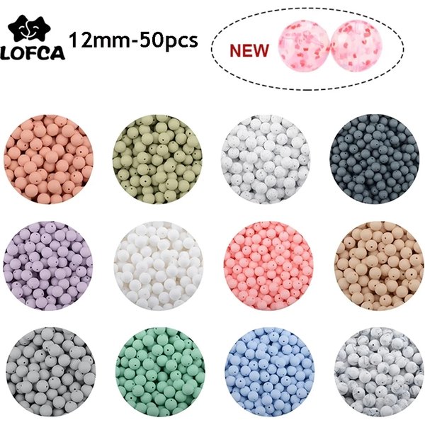 LOFCA – anneau de dentition en Silicone, 12mm, 50 pièces/lot, perles de qualité alimentaire, perles rondes pour bébé, à mâcher, pour bricolage