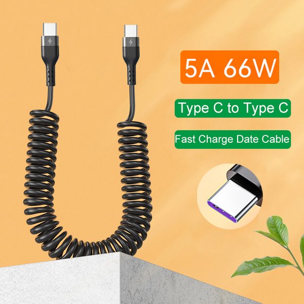 65W 5A Kabel Schnelle Lade Frühling Ziehen Teleskop Kabel Typ C Zu Typ C Für Samsung Xiaomi OPPO Huawei USB C Auto Ladegerät Kabel