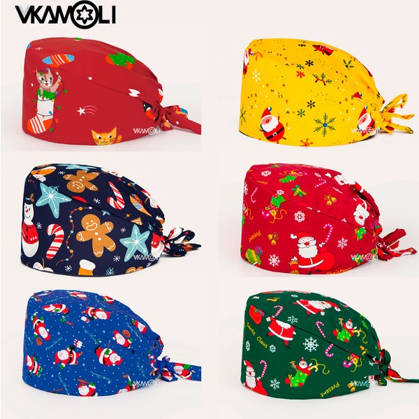 Christmas scrubs caps Pet shop hats Beauty Cleaning cap Wholesale prices cotton pet grooming nursing scrubs work cap