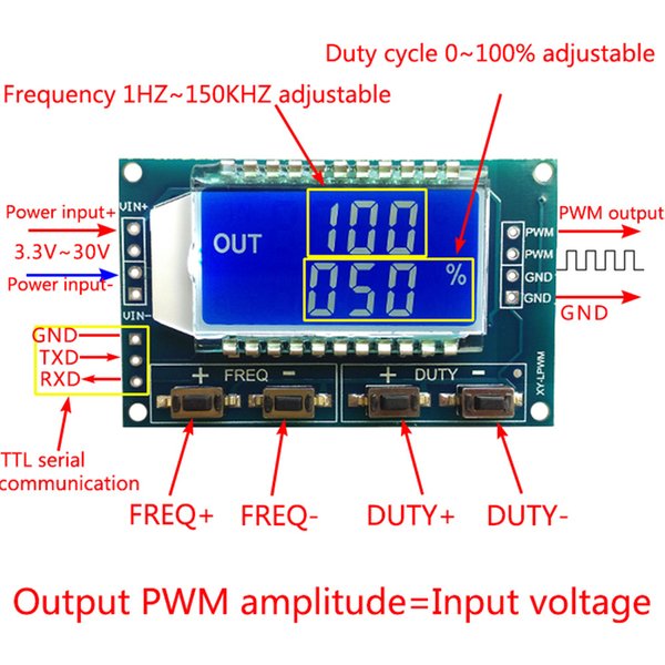 DC 3,3 V-30 V 1-Kanal 1 Hz-150 kHz Dual-Modus-Signalgenerator Rechteckwelle LCD PWM Pulsfrequenz Arbeitszyklus einstellbares Modul