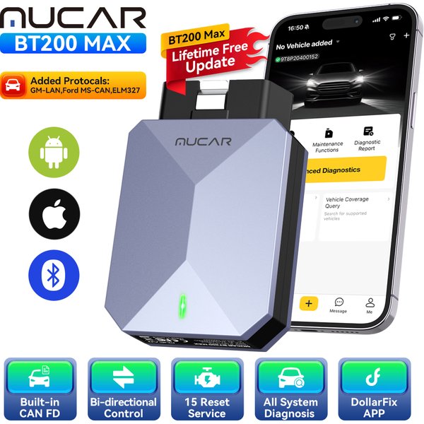 MUCAR BT200 MAX OBD2 Scanner Vollsystem-Diagnosegerät 15 Resets Lebenslange Kostenlose Updates CANFD Bidirektionale Steuerung Scan-Tools