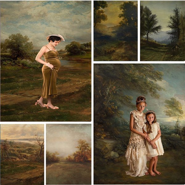 Paysage Vintage peinture à l'huile photographie fond bébé Art Portrait adulte anniversaire toile de fond mariage Studio accessoires