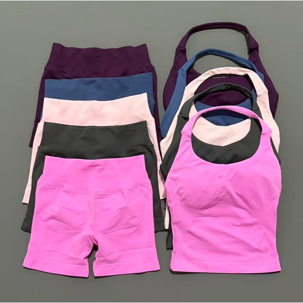 2-teiliges HISTELLO Neckholder-Top und Shorts-Set für Damen, Yoga-Workout-Kleidung, nahtlose Weste, hüfthebende Sport-Leggings, Fitnessanzug
