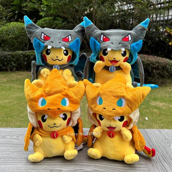 4 Styles Cosplay Pokemon peluche Mega brillant Charizard XY Pikachu cape peluche jouet dessin animé poupée douce