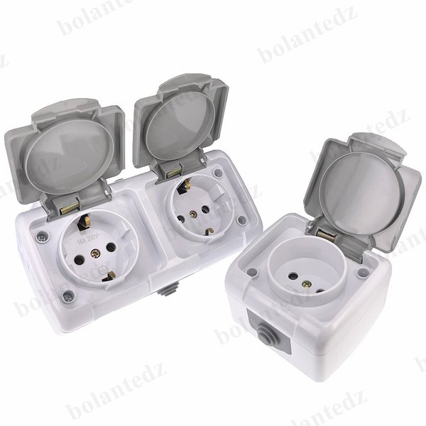 Allemagne prise européenne 2P + E IP54 Surface Type 2 Gang Schuko prise étanche avec mise à la terre
