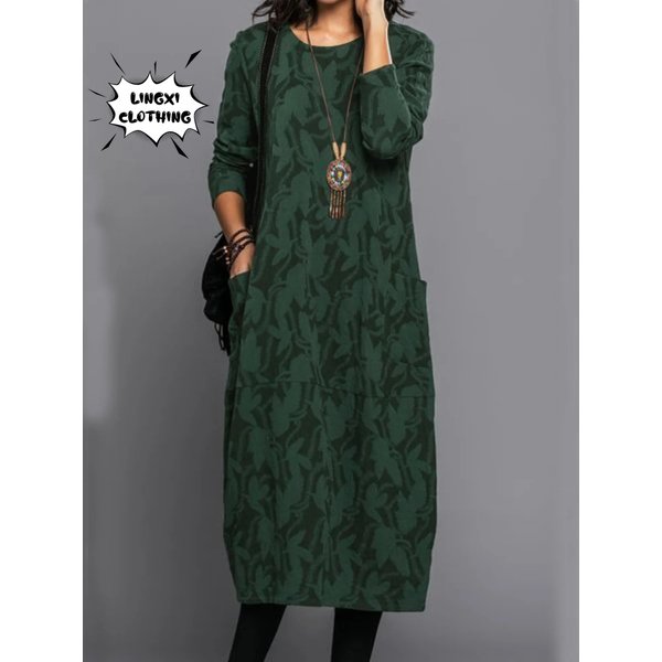 Robe élégante pour femmes, nouvelle mode automne 2023, imprimé personnalisé, col rond, Style décontracté, manches longues, poches, grande taille