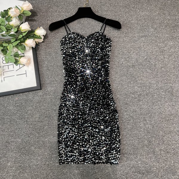 Automne et hiver velours paillettes Sexy sangle bas jupe Club femmes portefeuille hanche coupe ajustée Mini jupe