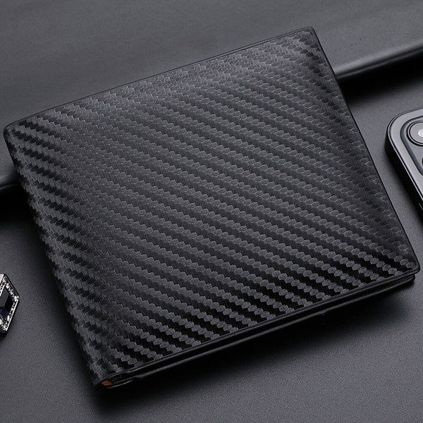 Portefeuille court en fibre de carbone pour homme, porte-cartes, fermeture éclair intégrée, porte-monnaie, nouveau
