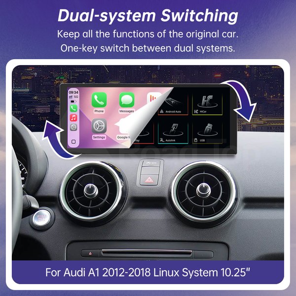 10,25/12,3 Zoll Linux-Touchscreen für Audi A1 2012-2018 Multimedia Wireless CarPlay Android Auto Autoradio