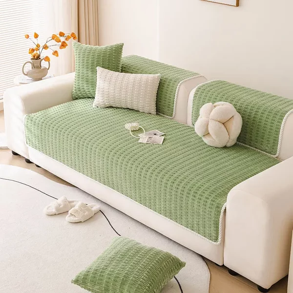 Coussin de canapé antidérapant de couleur unie enveloppé de bord, housse de canapé chaude anti-rayures pour chat, nouveau coussin de canapé de Style crème, hiver