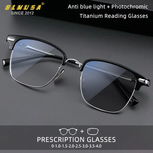 BLMUSA nouvelle mode titane myopie cadre optique lumière bleue bloquant les lunettes de lecture pour hommes ultraléger HD lunettes de Prescription