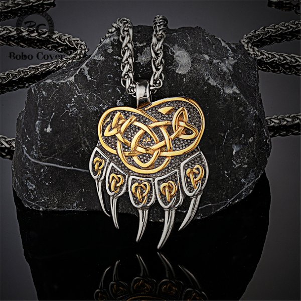 Collier griffe de loup celtique Viking pour hommes, ne se décolore jamais, Rune nordique, griffe d'ours, amulette d'auto-défense, bijoux en cuir véritable et acier inoxydable