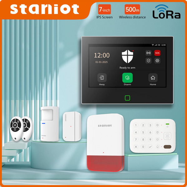 Staniot – Kit de Protection Lora 7 pouces, WiFi 4G, système d'alarme pour maison intelligente Tuya, avec batterie 5000mAh, Distance 500M, fonctionne avec Alexa