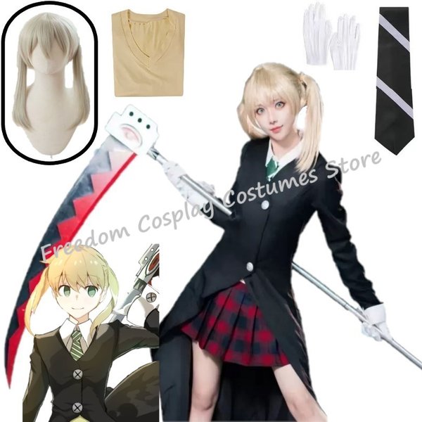 Costume de cosplay Maka Albarn, Anime Soul Eater, pour femme adulte, jupe, gants, uniforme, tenue de fête d'Halloween, jeu de rôle, perruque Maka Cos
