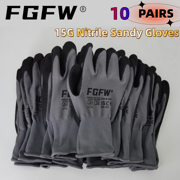 FGFW 10 Paar graue Arbeitshandschuhe aus Nitrilschaum, EN388 Level 4, Mechanikerhandschuhe für Autoreparatur, Lager, Industrie