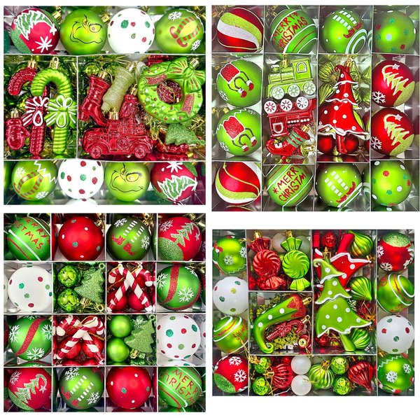 46/12/9 Stück Grüne Weihnachtsornamente mit Monster-Motiv, Handbemalte 6CM Weihnachtsdekoration für Christbäume