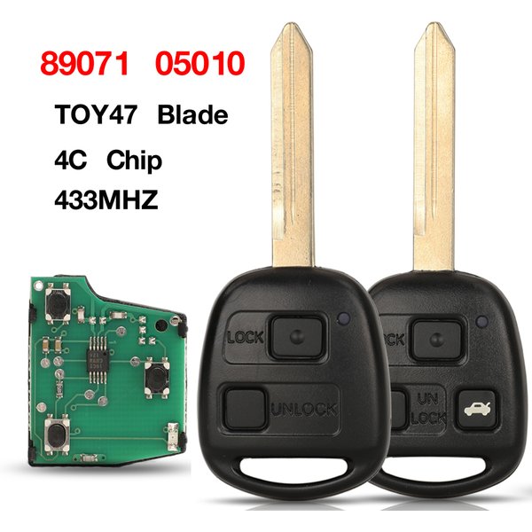 Jingyuqin P/N: 89071 05010 433MHZ 4C puce 2/3 boutons porte-clés de voiture à distance pour Toyota Yaris Avensis avec lame TOY47 non coupée