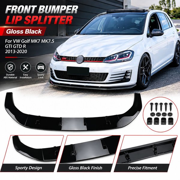 Frontstoßstangenlippe Splitter Hochglanz Schwarz für VW Golf MK7 MK7.5 GTI GTD R 2013-2020 ABS mit Schrauben