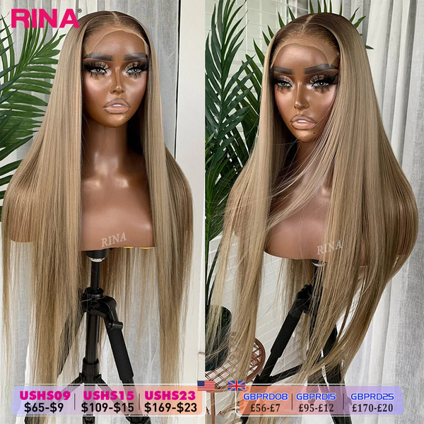 Ombre Blonde 13X6 13X4 Transparent Dentelle Frontale Perruque Droite Blonde avec 1B Racines Perruque Cheveux Humains Avant de Lacet Perruque 5X5 Fermeture Perruque