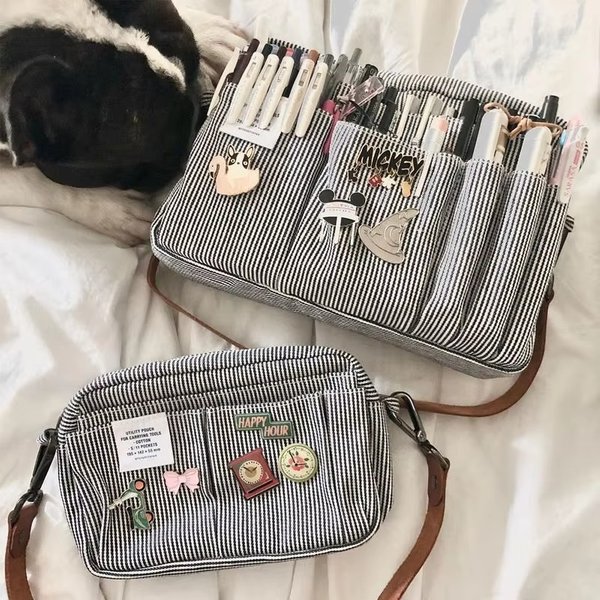 Sac de rangement en toile de grande capacité, Design Simple pour les lycéens, trousse à crayons multicouche et sac pour garçons et filles