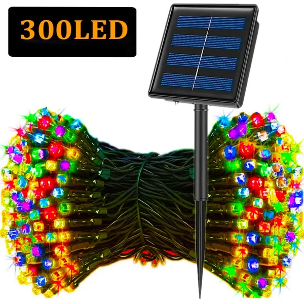 Guirlande solaire LED 5M-32M, 300LED, 8 Modes, lumières extérieures de noël à énergie solaire, étanche, lumières féeriques de noël étoilées