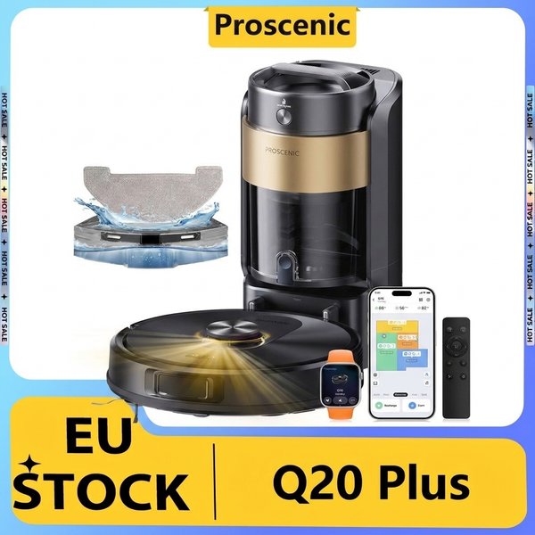 Proscenic Q20 Plus Robot Vacuum and Mop, 10000Pa Powerful Suction, Self-Emptying Base, LiDAR Navigation, 200-Min Runtime, 2-in-1 Dustbin & Water Tank, Smart Mapping for Carpet & Pet Hair
