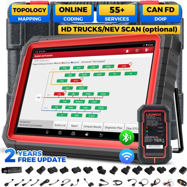 LANCEMENT X431 PRO3S + V5.0 CAN FD DOIP 10.1 pouces OBD2 outils de Diagnostic de voiture avec carte topologique TPMS ECU codage tous les systèmes DBSCar VII