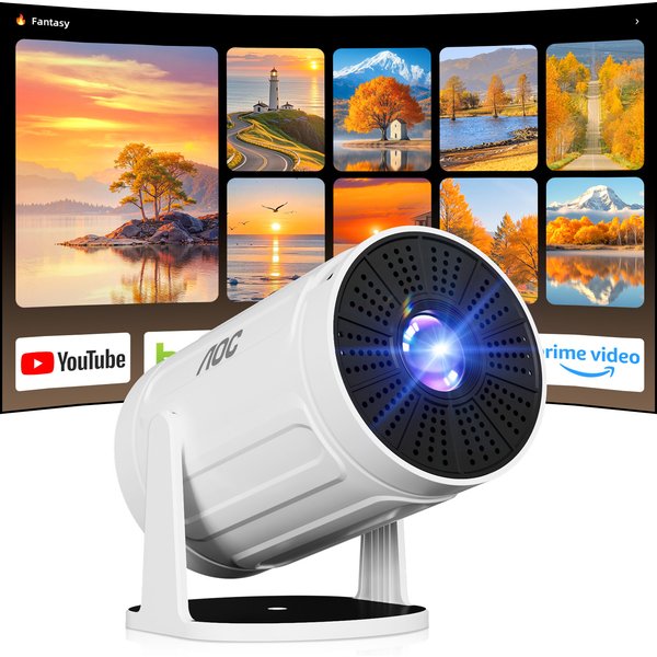 Mini Tragbarer Smart-Projektor Native 720P Unterstützt 4K-Video-Dekodierung Android 12.0 WLAN Bluetooth 5.0 Manueller Fokus Trapezkorrektur 180 ° Drehbarer Ständer für Heim- und Outdoor-Kino-Beamer