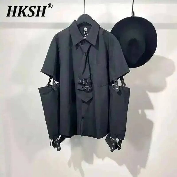 HKSH Herren Punk Darkwear High Street Nihce Design Hemden Ärmel Abnehmbare Krawatte Casual Tops Sommer Frühling Chic Bluse HK0006