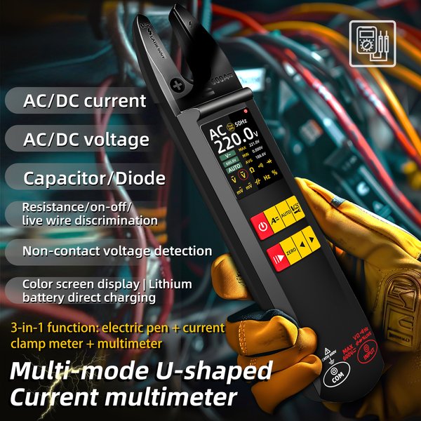 BSIDE U5 U-Klemmen-Messgerät, Digitales Strommultimeter, Automatische Bereichswahl, AC/DC 600A 600V, Hochpräzise für Elektro- und Autoreparaturen