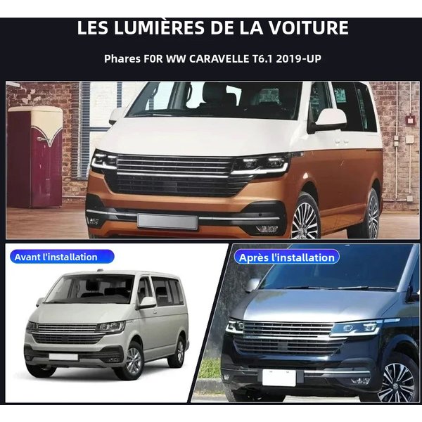 2 Stück LED-Scheinwerfer-Set für Volkswagen Caravelle T6.1 2019‑Up DRL sequenzieller Blinker Plug‑Play Frontscheinwerfer Autozubehör