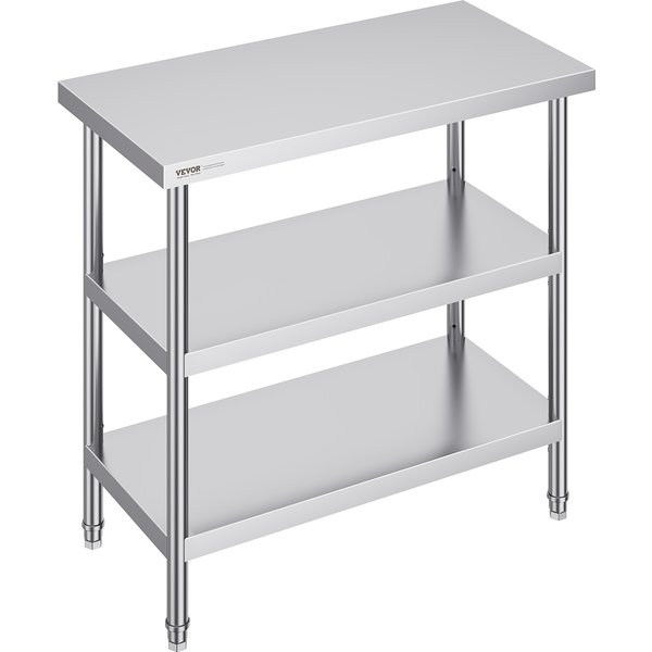 SucceBuy Lebensmittelzubereitungstisch aus Edelstahl, kommerzieller Küchen-Arbeitstisch mit 2 verstellbaren Unterplatten für Grill, Küche, Zuhause, Garage