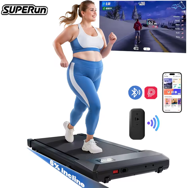 Faltbares Laufband mit 6% Steigung für unter den Schreibtisch, 2,5 PS, leises Gehpad, tragbar, Fernbedienung, LED-Display, 300 LBS Tragkraft, Trainings-Gehpad